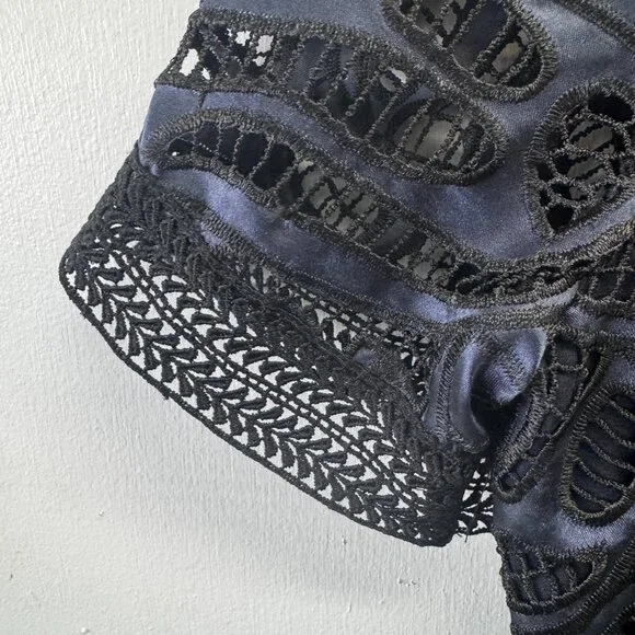 Antonio Melani Liva Black & Blue Lace Embroidered Fit & Flare Dress - Size 12 - Picture 9 of 16